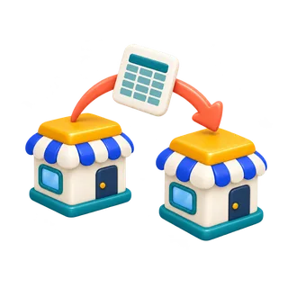 Two shops with a spreadsheet moving between them